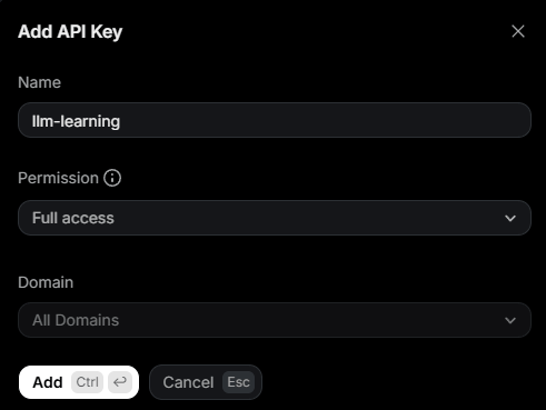 创建api key界面